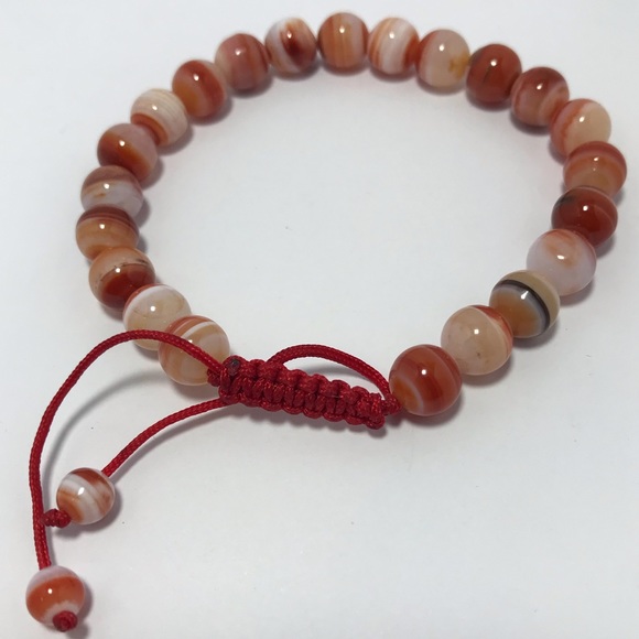 Semiprecious Crystal Stone Banded Carnelian Agate Ball Beads Bracelet 7 to 10”L - Picture 14 of 16